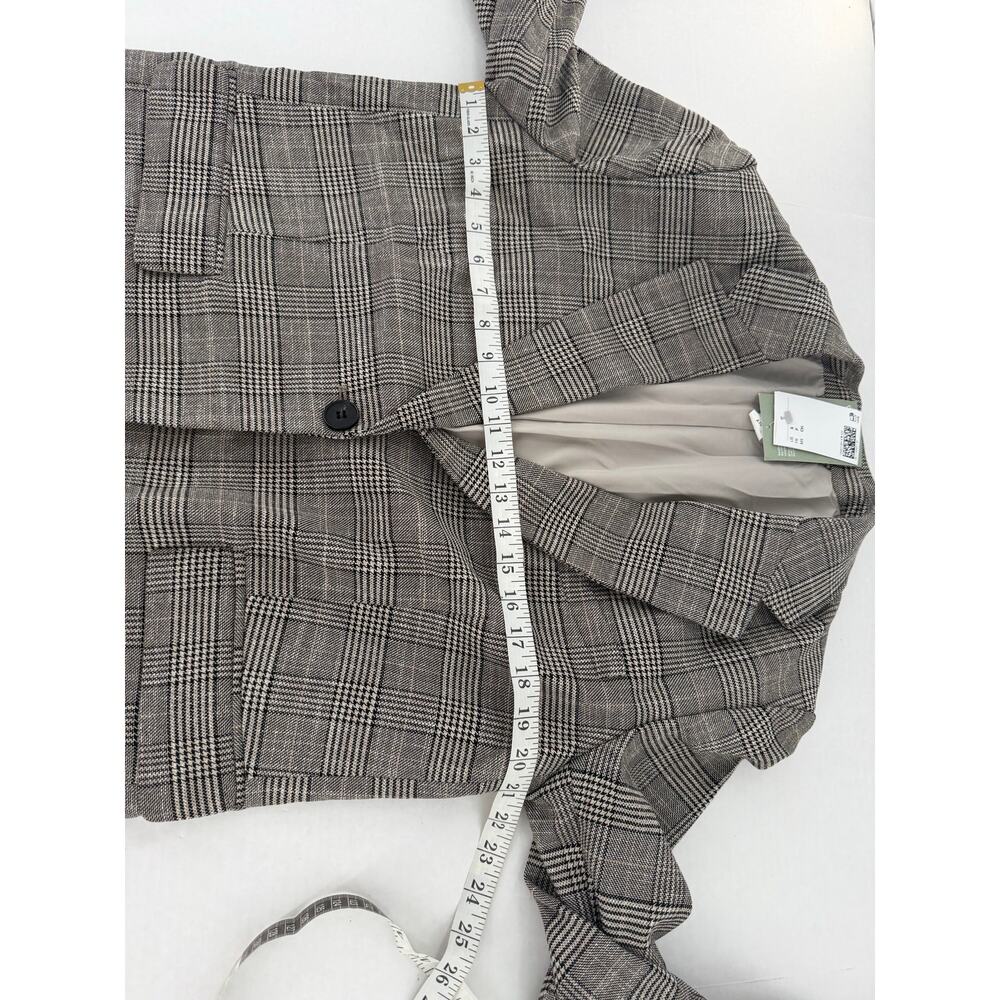 H&M Oversized Plaid Blazer Women’s S Beige Black White Single Button Preppy Fall - Picture 10 of 13